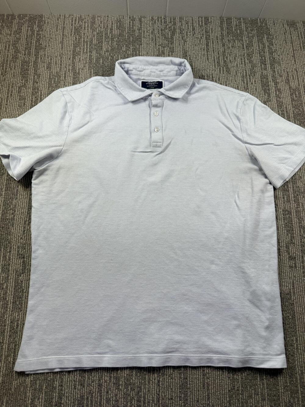 Charles Tyrwhitt Polo Shirt Mens Large Blue Check Knit Short Sleeve Casual